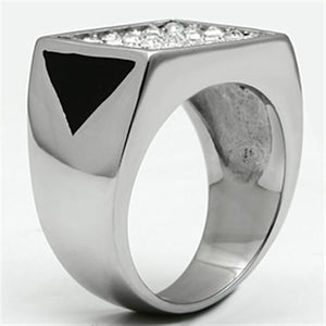 TK707 - High polished (no plating) Stainless Steel Ring with Top Grade Crystal  in Clear