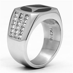 TK709 - High polished (no plating) Stainless Steel Ring with Top Grade Crystal  in Clear