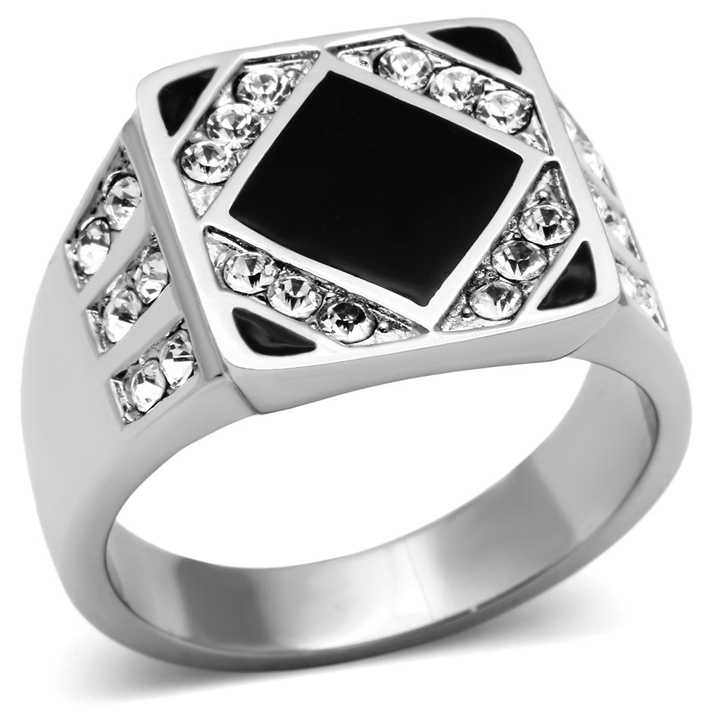 TK710 - High polished (no plating) Stainless Steel Ring with Top Grade Crystal  in Clear