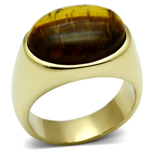 TK718 - IP Gold(Ion Plating) Stainless Steel Ring with Synthetic Tiger Eye in Topaz