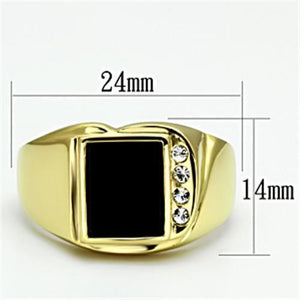 TK722 - IP Gold(Ion Plating) Stainless Steel Ring with Semi-Precious Onyx in Jet