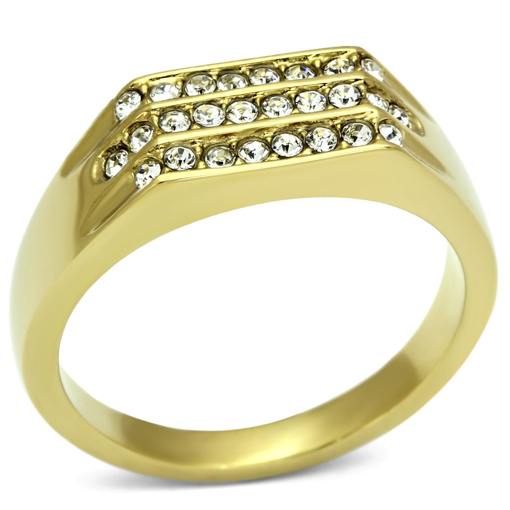 TK727 - IP Gold(Ion Plating) Stainless Steel Ring with Top Grade Crystal  in Clear