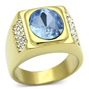 TK730 - IP Gold(Ion Plating) Stainless Steel Ring with Synthetic Synthetic Glass in Light Sapphire