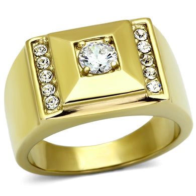 TK732 - IP Gold(Ion Plating) Stainless Steel Ring with AAA Grade CZ  in Clear