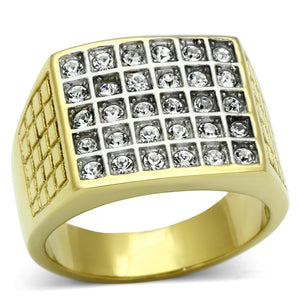 TK734 - Two-Tone IP Gold (Ion Plating) Stainless Steel Ring with Top Grade Crystal  in Clear