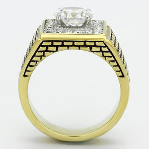 TK735 - Two-Tone IP Gold (Ion Plating) Stainless Steel Ring with AAA Grade CZ  in Clear