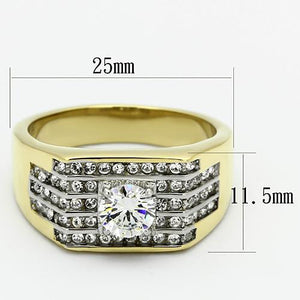 TK737 - Two-Tone IP Gold (Ion Plating) Stainless Steel Ring with AAA Grade CZ  in Clear