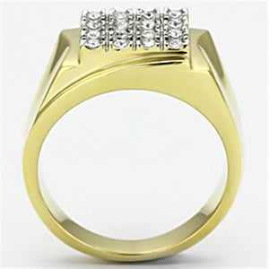 TK751 - Two-Tone IP Gold (Ion Plating) Stainless Steel Ring with Top Grade Crystal  in Clear