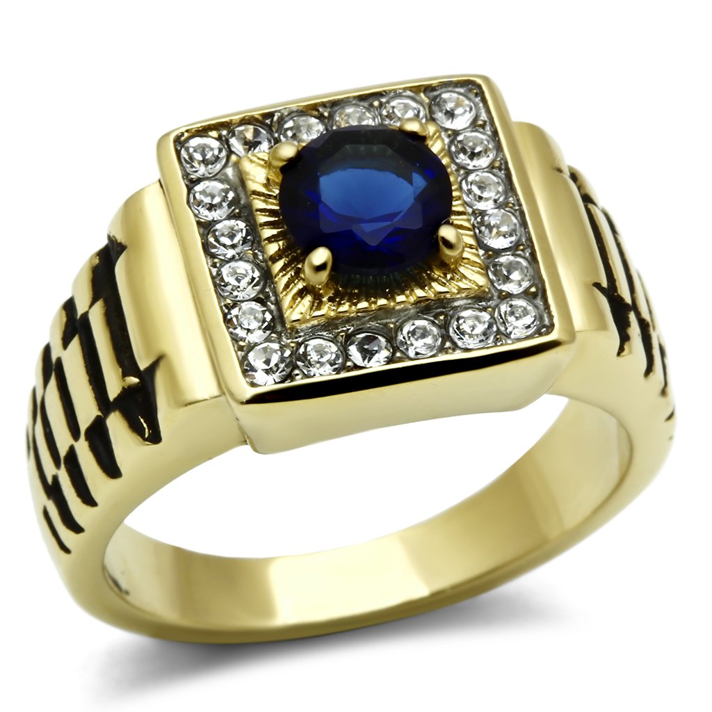 TK754 - Two-Tone IP Gold (Ion Plating) Stainless Steel Ring with Synthetic Synthetic Glass in Montana