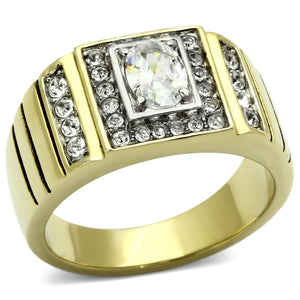 TK755 - Two-Tone IP Gold (Ion Plating) Stainless Steel Ring with AAA Grade CZ  in Clear