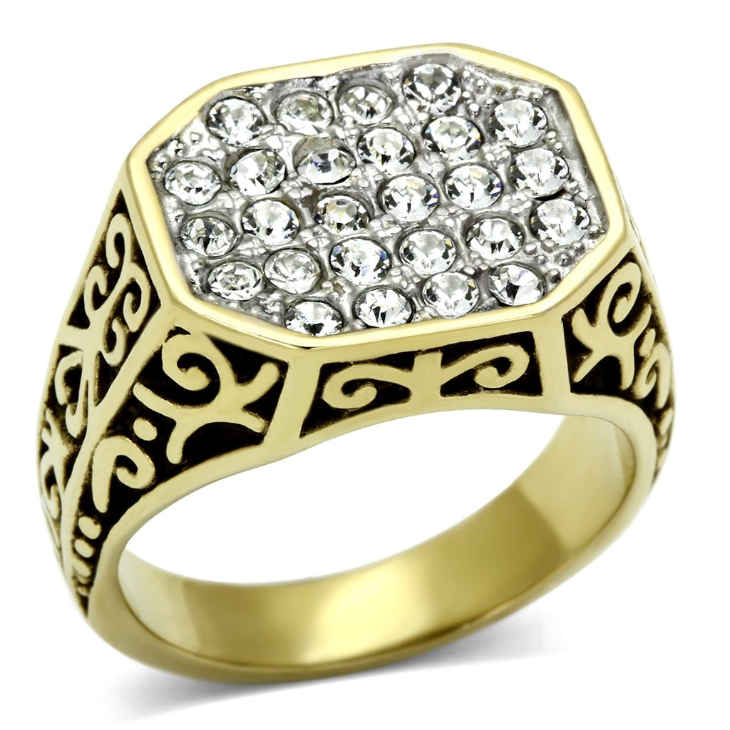 TK757 - Two-Tone IP Gold (Ion Plating) Stainless Steel Ring with Top Grade Crystal  in Clear