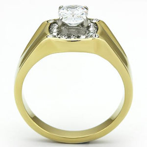 TK758 - Two-Tone IP Gold (Ion Plating) Stainless Steel Ring with AAA Grade CZ  in Clear