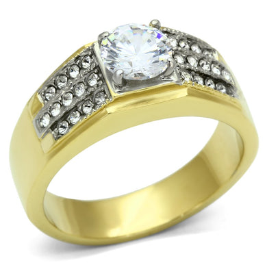 TK759 - Two-Tone IP Gold (Ion Plating) Stainless Steel Ring with AAA Grade CZ  in Clear