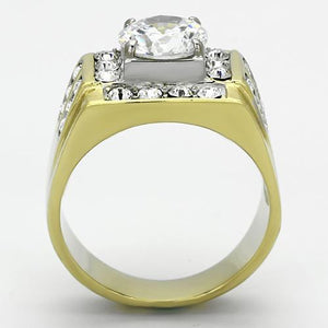 TK760 - Two-Tone IP Gold (Ion Plating) Stainless Steel Ring with AAA Grade CZ  in Clear