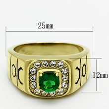 Load image into Gallery viewer, TK764 - IP Gold(Ion Plating) Stainless Steel Ring with Synthetic Synthetic Glass in Emerald