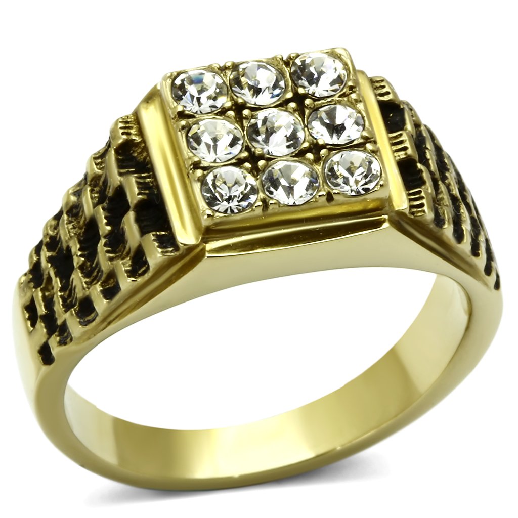 TK765 - IP Gold(Ion Plating) Stainless Steel Ring with Top Grade Crystal  in Clear