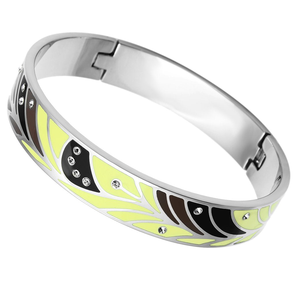 TK780 - High polished (no plating) Stainless Steel Bangle with Top Grade Crystal  in Clear
