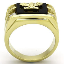 Load image into Gallery viewer, TK793 - IP Gold(Ion Plating) Stainless Steel Ring with Semi-Precious Agate in Jet