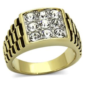 TK796 - Two-Tone IP Gold (Ion Plating) Stainless Steel Ring with Top Grade Crystal  in Clear