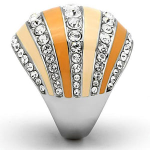 TK798 - High polished (no plating) Stainless Steel Ring with Top Grade Crystal  in Clear