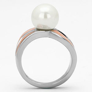 TK810 - High polished (no plating) Stainless Steel Ring with Synthetic Pearl in White