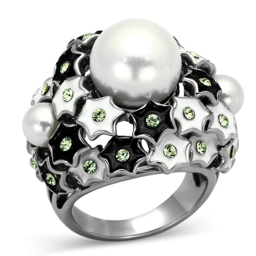 TK818 - High polished (no plating) Stainless Steel Ring with Synthetic Pearl in White