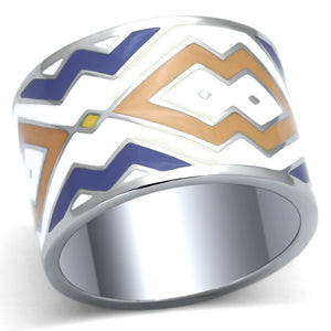 TK841 - High polished (no plating) Stainless Steel Ring with Epoxy  in Multi Color