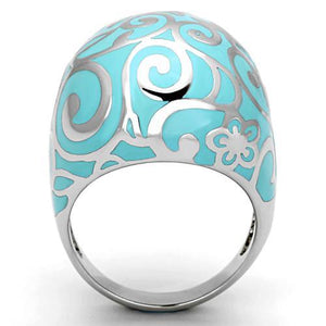 TK845 - High polished (no plating) Stainless Steel Ring with Epoxy  in Aquamarine