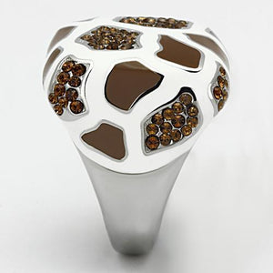 TK847 - High polished (no plating) Stainless Steel Ring with Top Grade Crystal  in Smoked Quartz