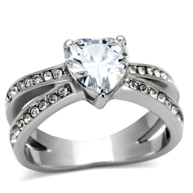 TK851 - High polished (no plating) Stainless Steel Ring with AAA Grade CZ  in Clear