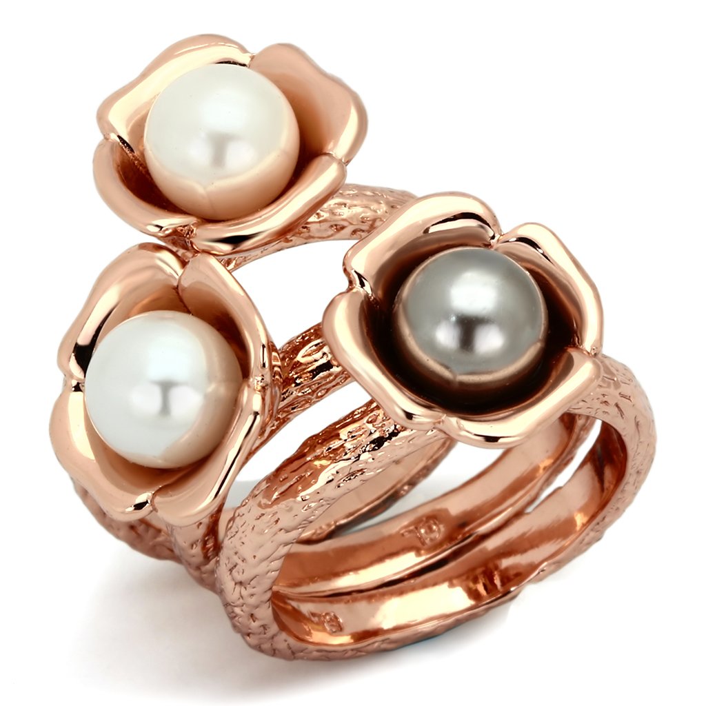 TK852 - IP Rose Gold(Ion Plating) Stainless Steel Ring with Synthetic Glass Bead in Multi Color