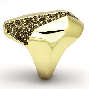 TK854 - IP Gold(Ion Plating) Stainless Steel Ring with Top Grade Crystal  in Smoked Quartz