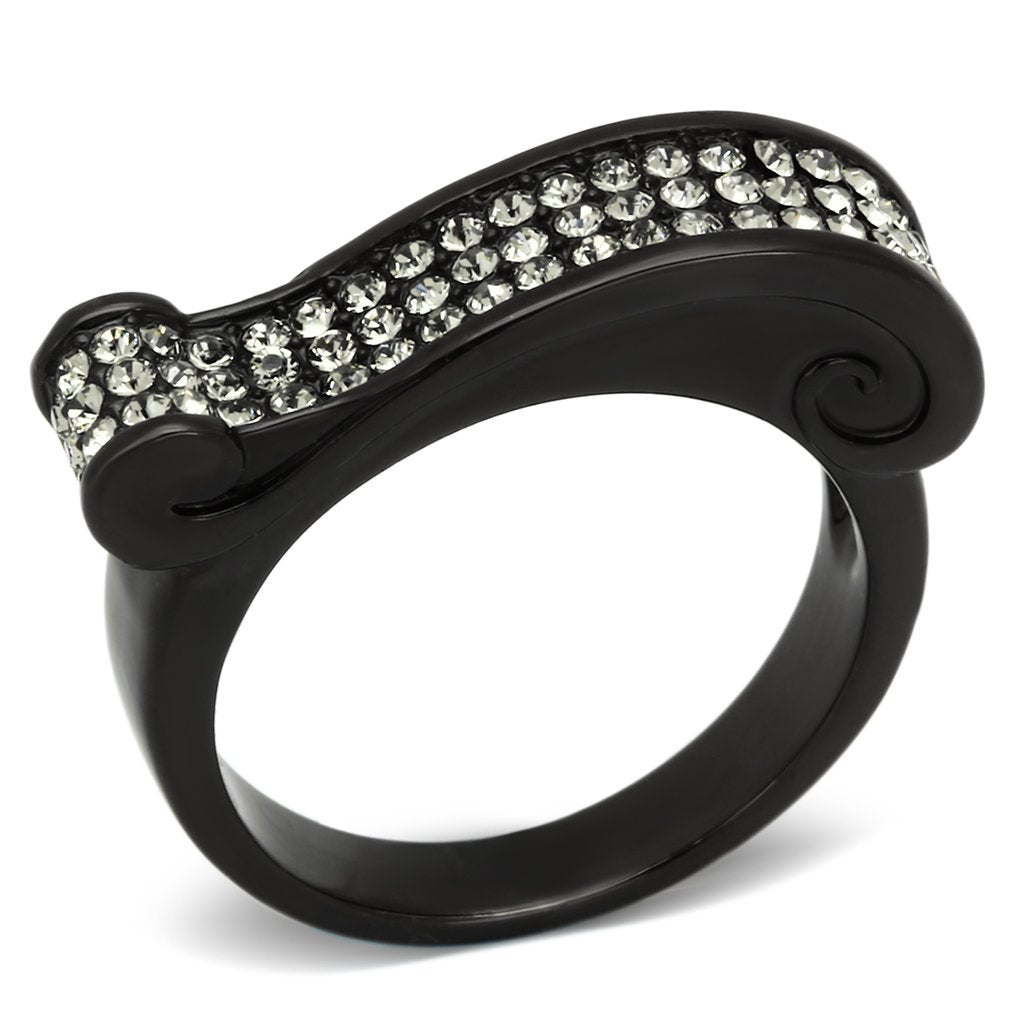 TK862 - IP Black(Ion Plating) Stainless Steel Ring with Top Grade Crystal  in Black Diamond