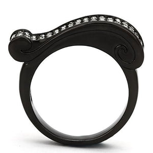 TK862 - IP Black(Ion Plating) Stainless Steel Ring with Top Grade Crystal  in Black Diamond