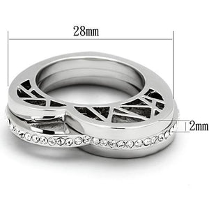 TK864 - High polished (no plating) Stainless Steel Ring with Top Grade Crystal  in Clear