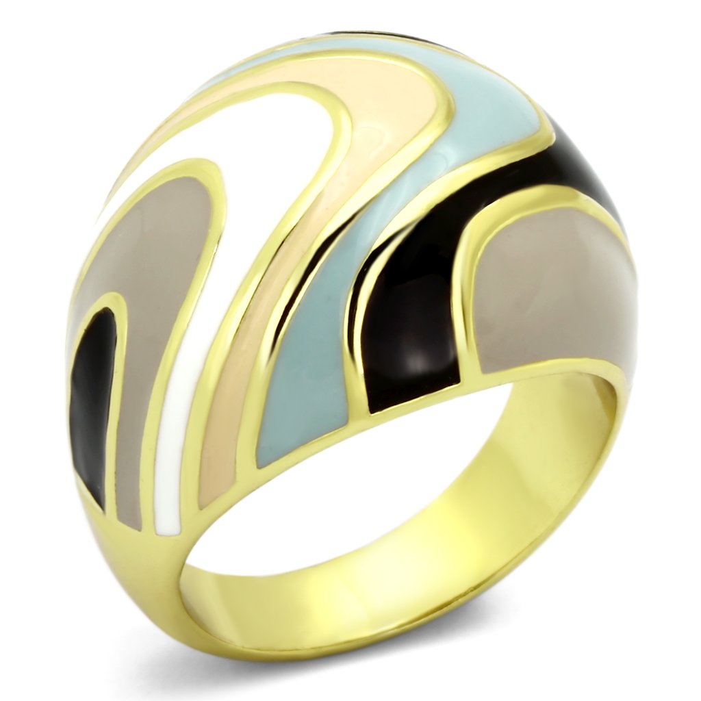 TK870 - IP Gold(Ion Plating) Stainless Steel Ring with Epoxy  in Multi Color