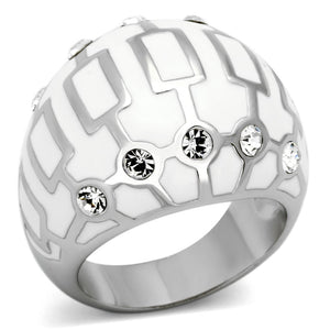 TK871 - High polished (no plating) Stainless Steel Ring with Top Grade Crystal  in Clear