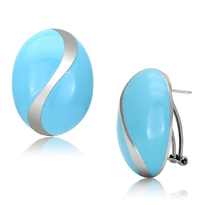 TK892 - High polished (no plating) Stainless Steel Earrings with Epoxy  in Sea Blue