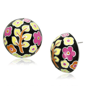TK894 - High polished (no plating) Stainless Steel Earrings with Epoxy  in Multi Color