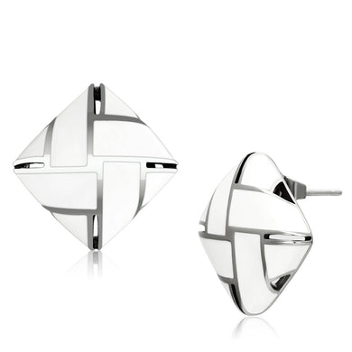 TK896 - High polished (no plating) Stainless Steel Earrings with Epoxy  in White