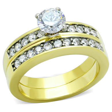 TK8X003 - Two-Tone IP Gold (Ion Plating) Stainless Steel Ring with AAA Grade CZ  in Clear