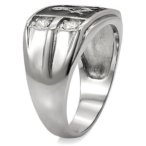 TK8X031 - High polished (no plating) Stainless Steel Ring with AAA Grade CZ  in Clear