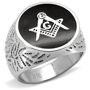 TK8X034 - High polished (no plating) Stainless Steel Ring with Top Grade Crystal  in Clear