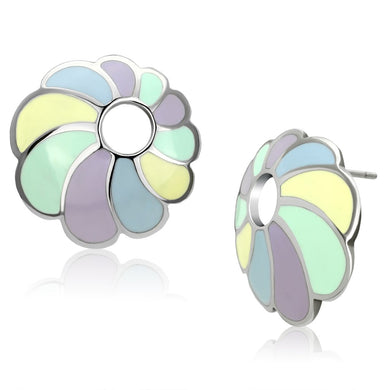 TK905 - High polished (no plating) Stainless Steel Earrings with Epoxy  in Multi Color