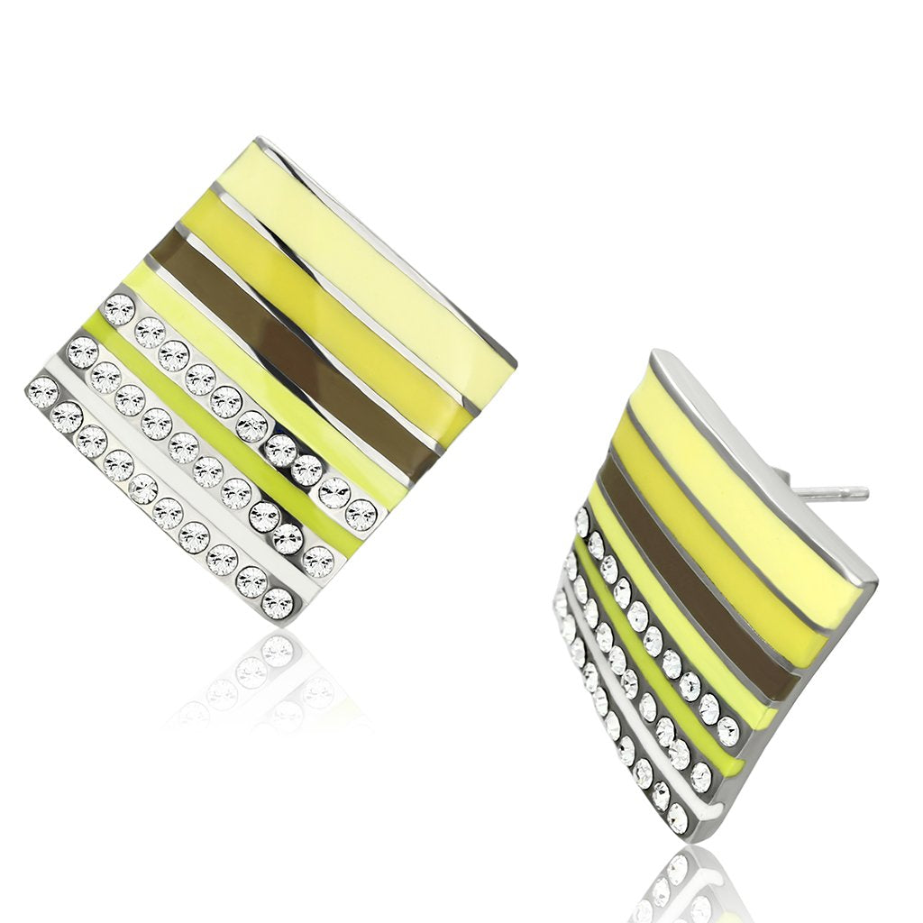 TK909 - High polished (no plating) Stainless Steel Earrings with Top Grade Crystal  in Clear
