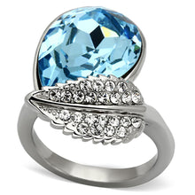 Load image into Gallery viewer, TK930 - High polished (no plating) Stainless Steel Ring with Top Grade Crystal  in Sea Blue