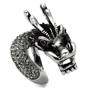TK934 - High polished (no plating) Stainless Steel Ring with Top Grade Crystal  in Siam