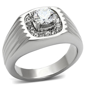 TK943 - High polished (no plating) Stainless Steel Ring with AAA Grade CZ  in Clear