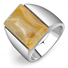 Load image into Gallery viewer, TK947 - High polished (no plating) Stainless Steel Ring with Semi-Precious Agate in Brown