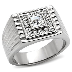 TK95312 - High polished (no plating) Stainless Steel Ring with Top Grade Crystal  in Clear